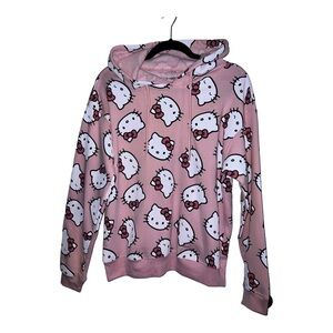 HELLO KITTY Peachy Pink Hoodie Allover Print Licensed Sanrio Sz M NWOT